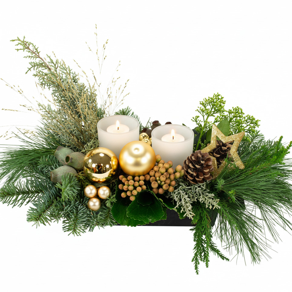 Kerstuk Candlelight: goud