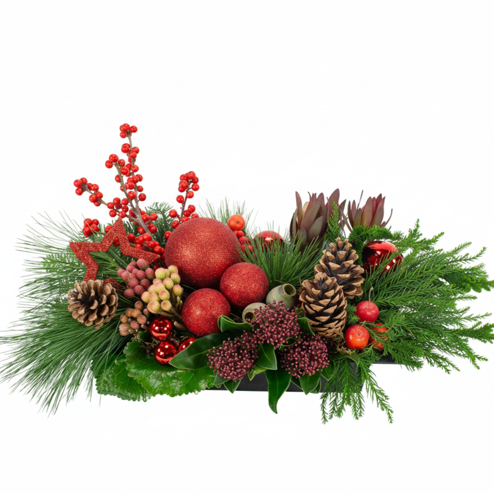 Kerststuk langwerpig Rood