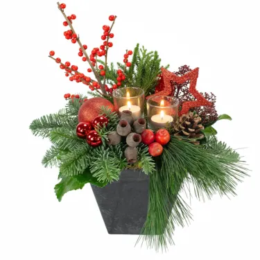 Kerststuk Rood traditional voor 39,95