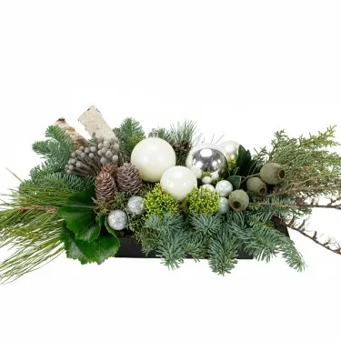 Kerststuk langwerpig Wit voor 47,50